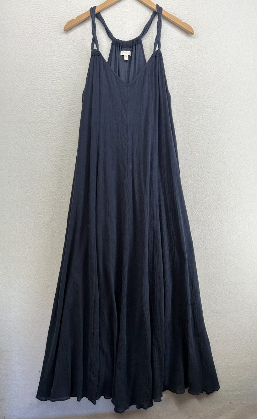 GARNET HILL Dress M Crinkle Gauze Maxi Sundress Sleeveless Flowy Swing Blue